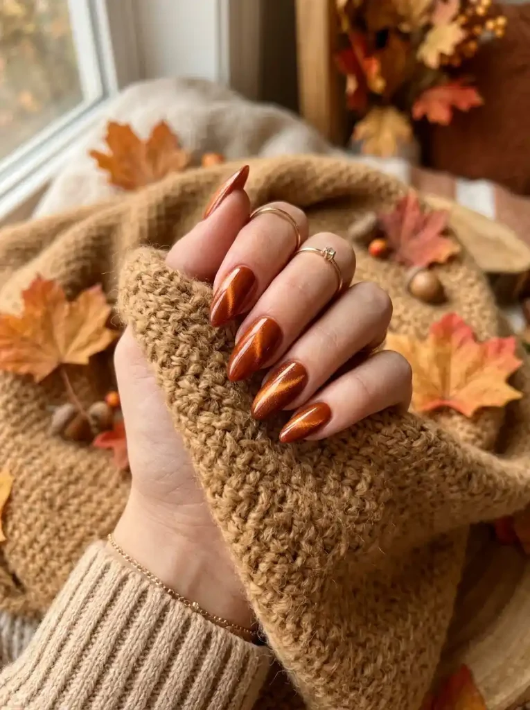 6. Burnt Sienna Glow Nails