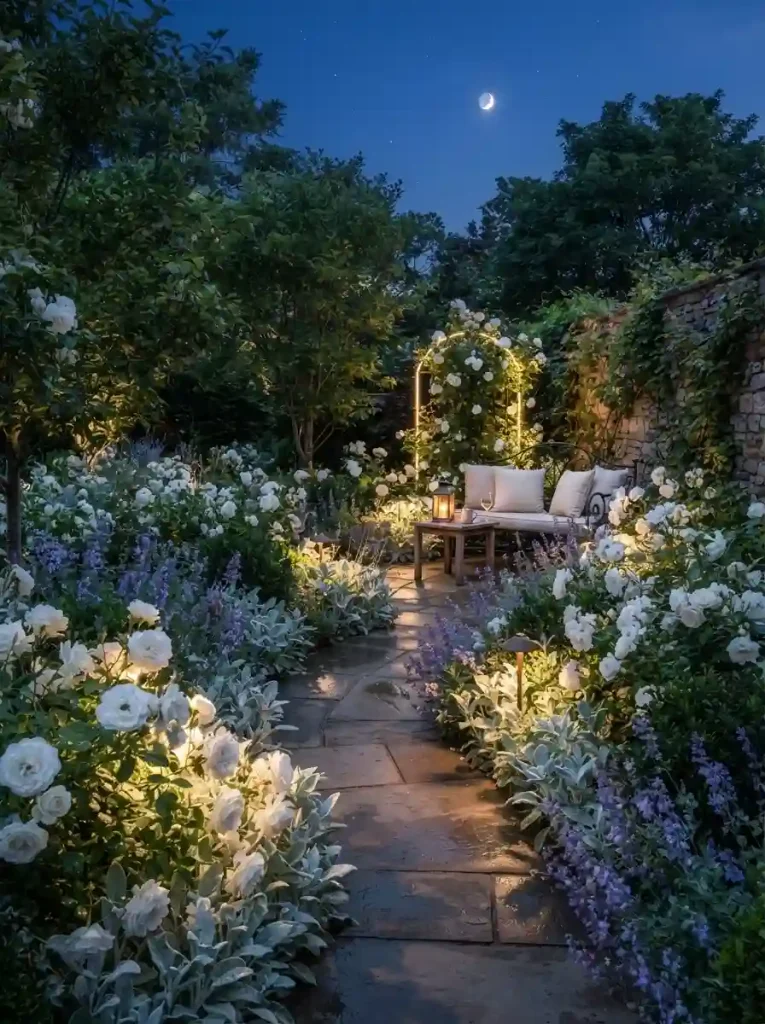 6. Design a soft white rose moon garden