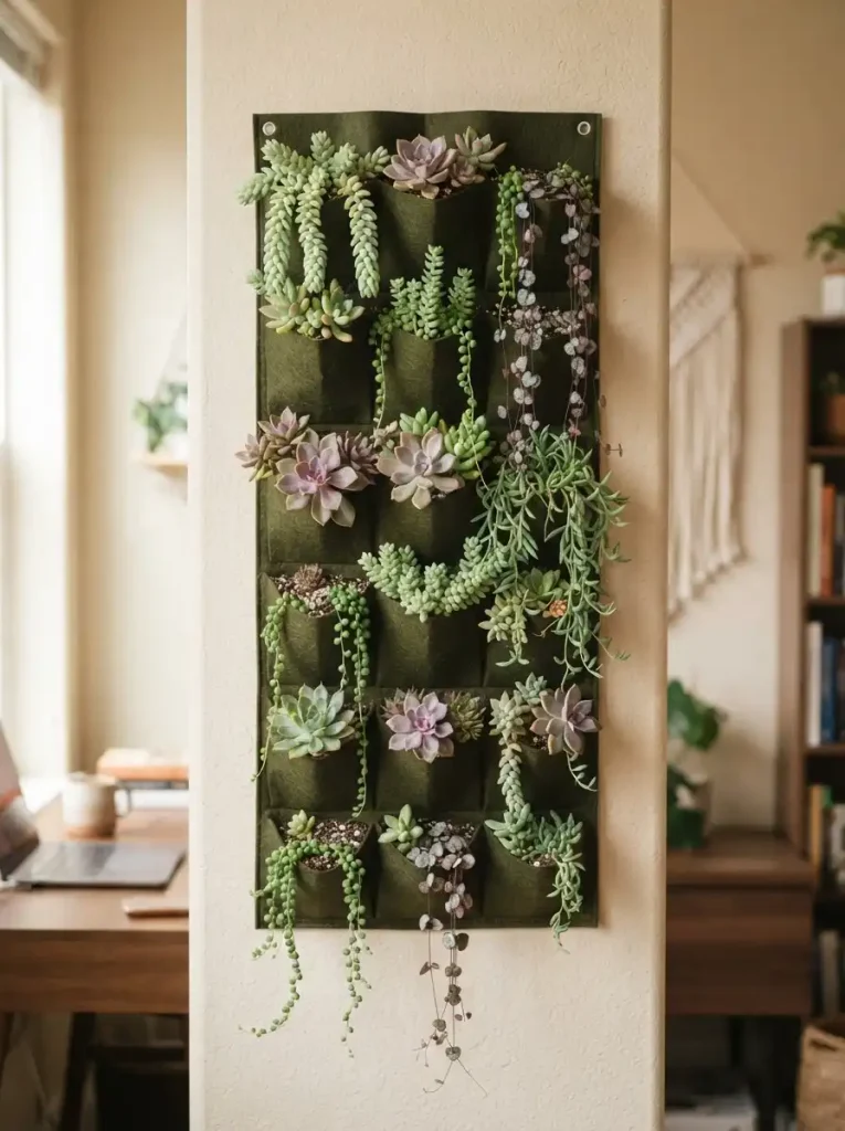 6. Hanging Pocket Succulent Garden