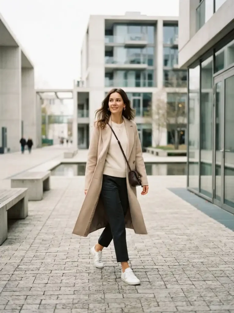 6. Longline Coat & Sneakers