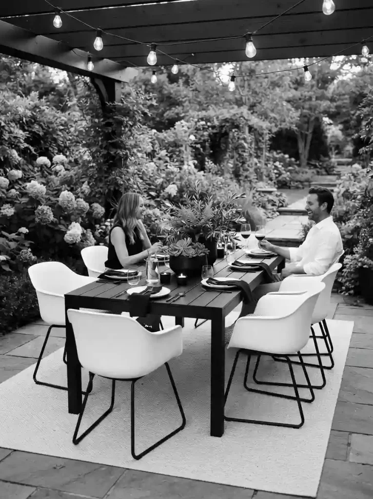 6. Monochrome Outdoor Dining Area
