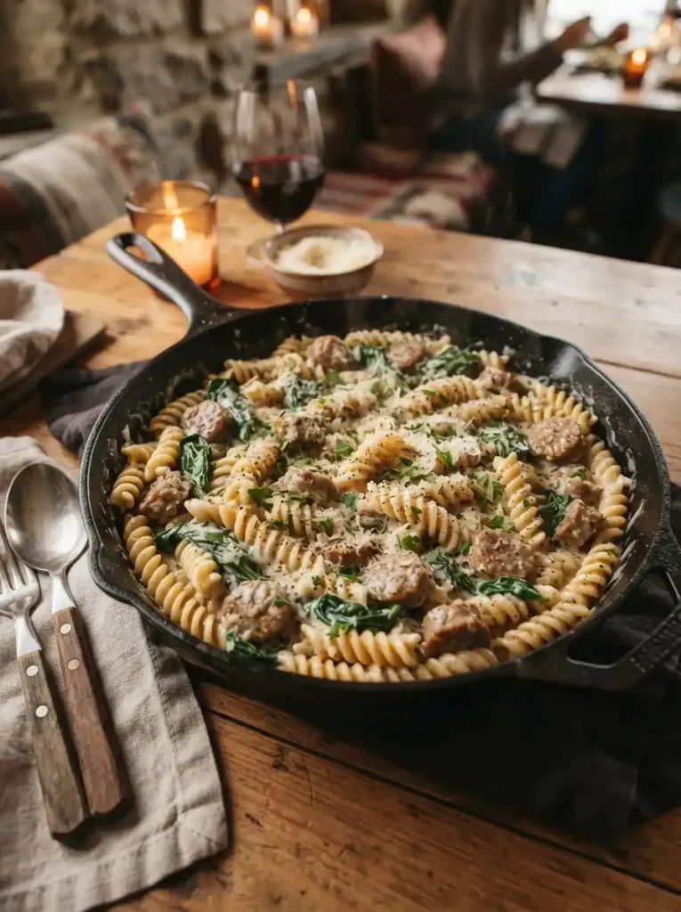 6. One-Pot Creamy Garlic Sausage Pasta