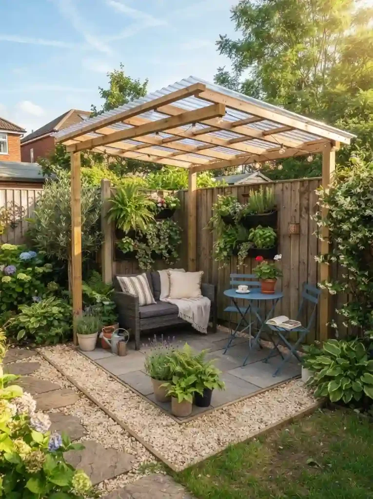 6. Pergola With Roof Over a Small Patio