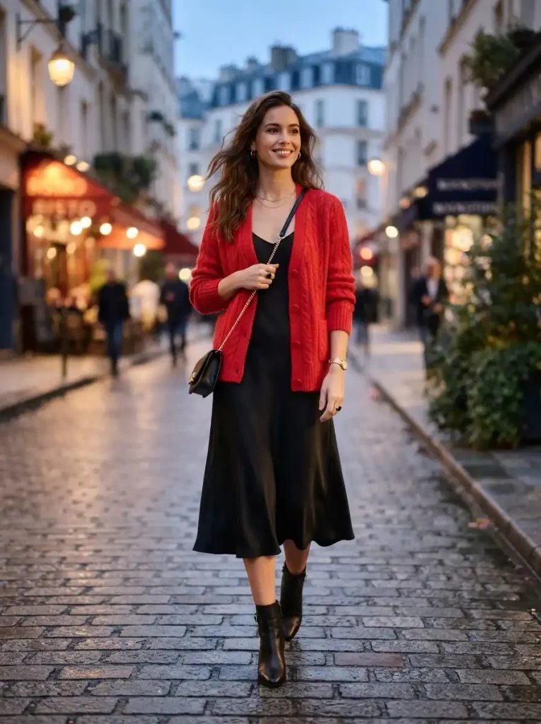 6. Red Cardigan With a Simple Black Dress