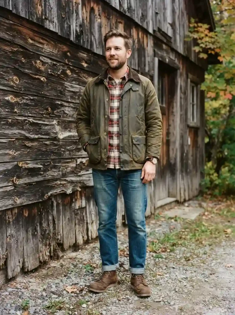 7. Barn Jacket With a Plaid Shirt