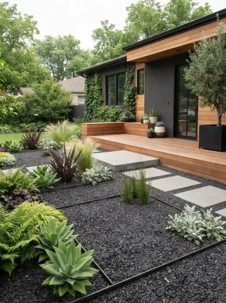 7. Black Gravel With Green Foliage