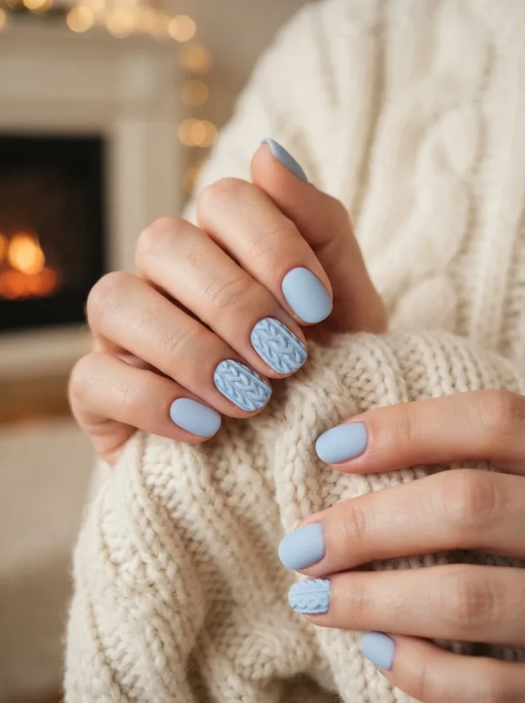 7. Blue Sweater Nails