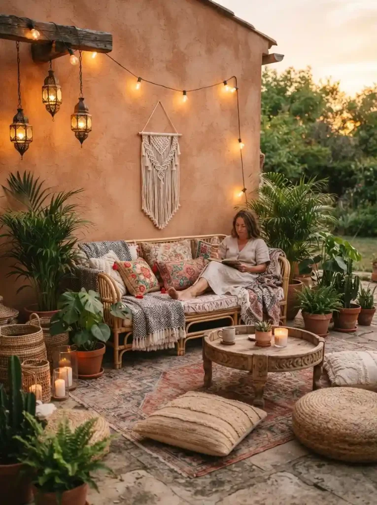 7. Boho-inspired outdoor living room