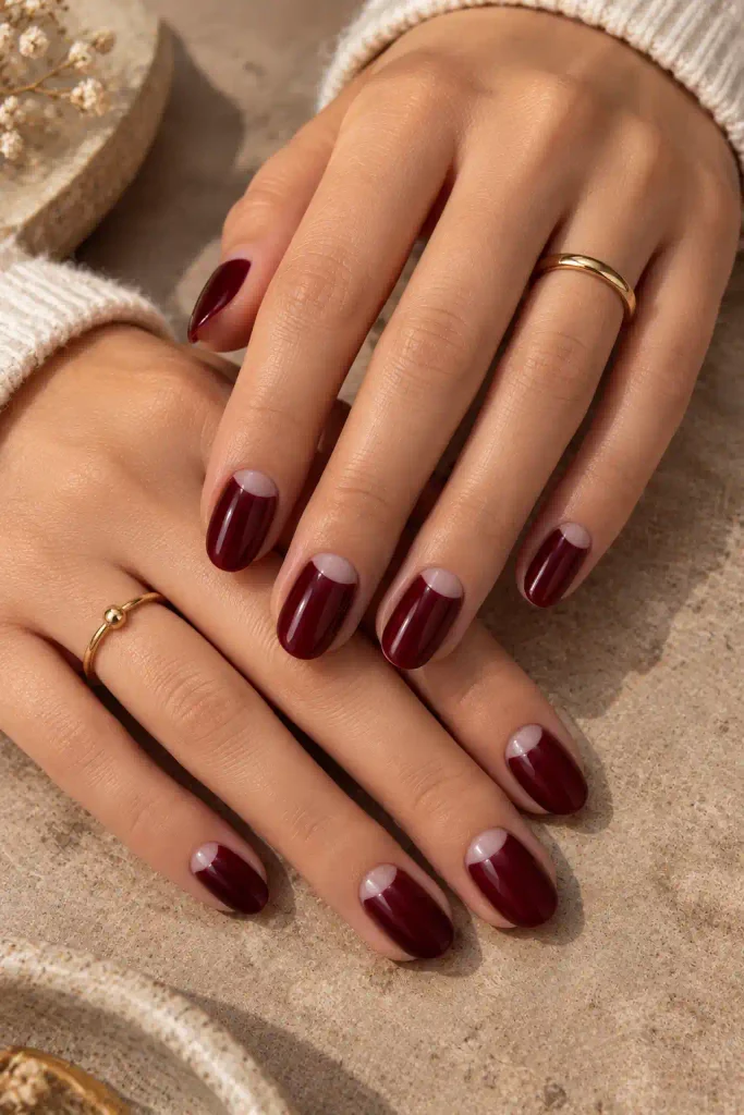 7. Burgundy Half-Moon Manicure