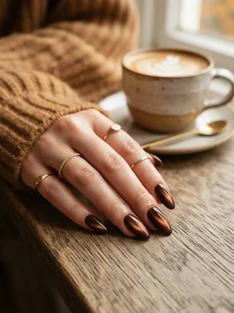 7. Chocolate Brown Velvet Nails