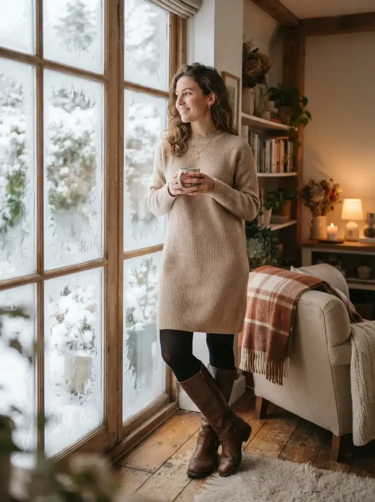7. Cozy Knit Dress & Tights