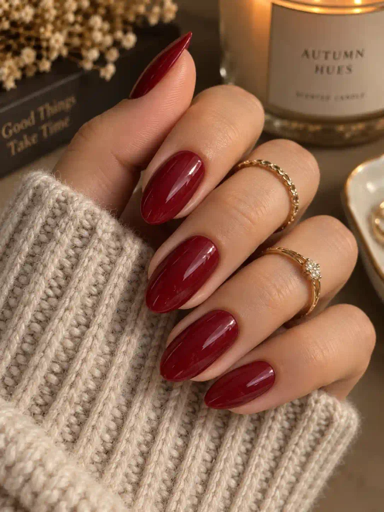 7. Cranberry Red Oval Nails