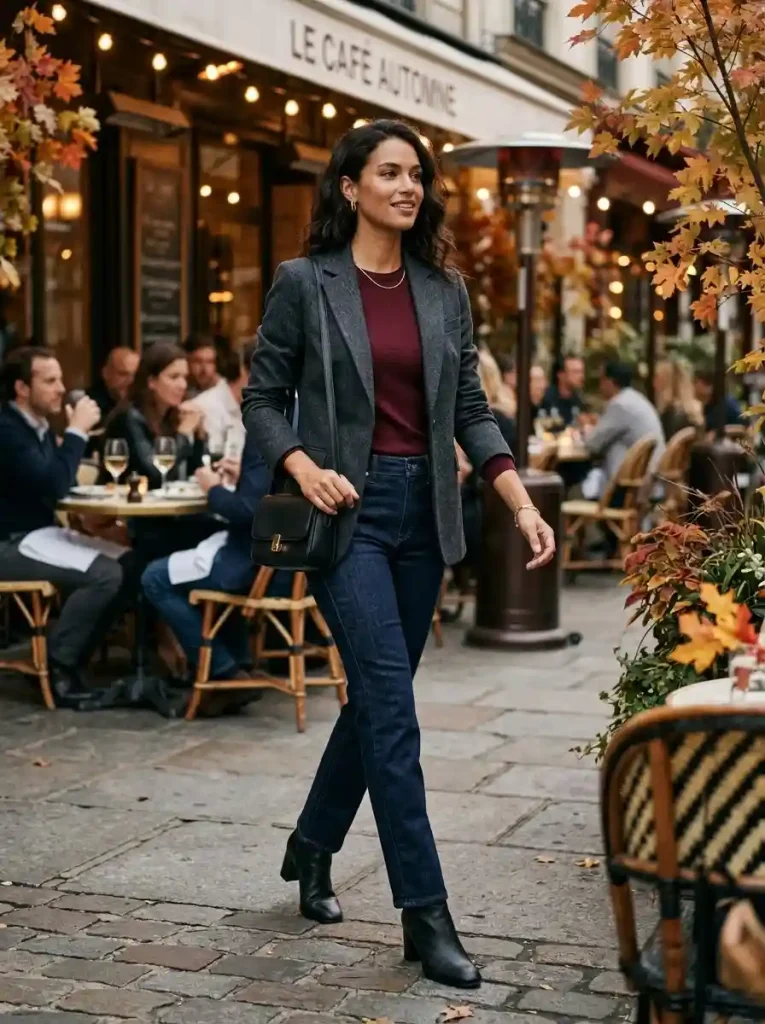 7. Dark Wash Jeans with Heeled Booties