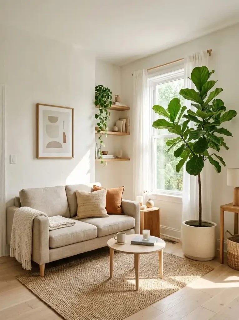 7. Decorate one corner with a tall plant