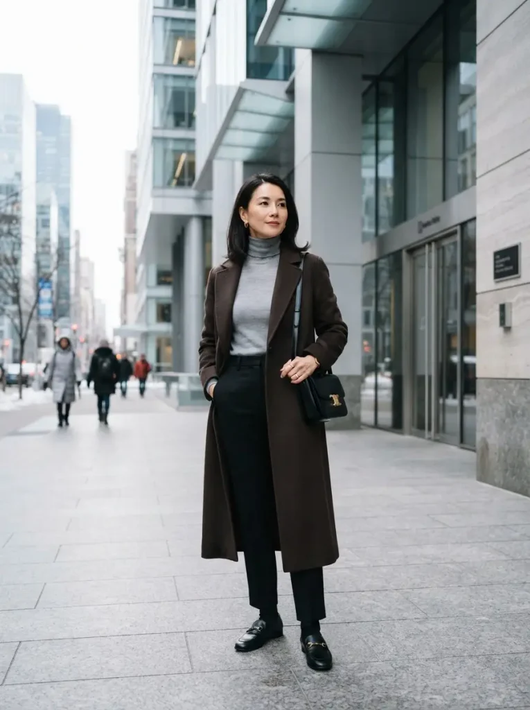 7. Long Coat With a Turtleneck and Tailored Pants