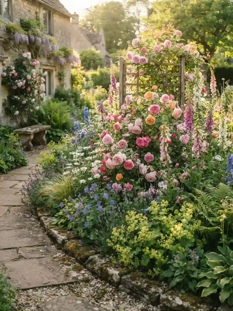 7. Plant roses in a cottage-style mixed border