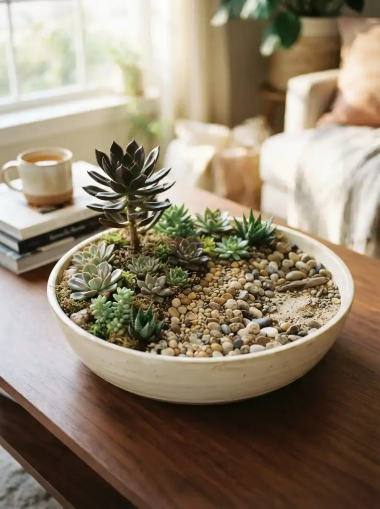 7. Tiny Succulent Landscape in a Ceramic Bowl