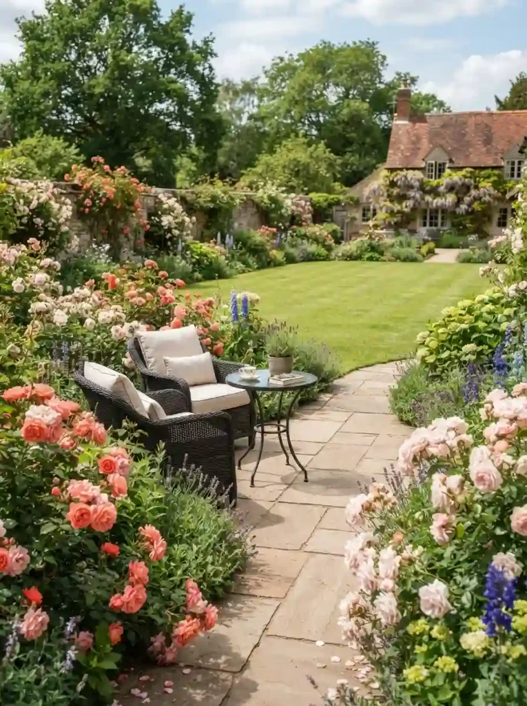 8. Add a rose border around a backyard patio