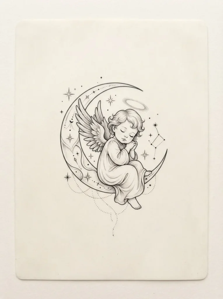 8. Baby Angel and Crescent Moon