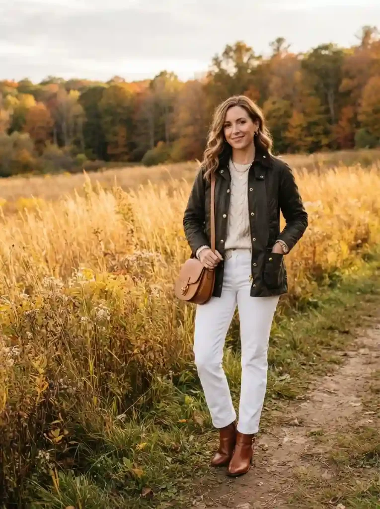 8. Barn Jacket With White Jeans