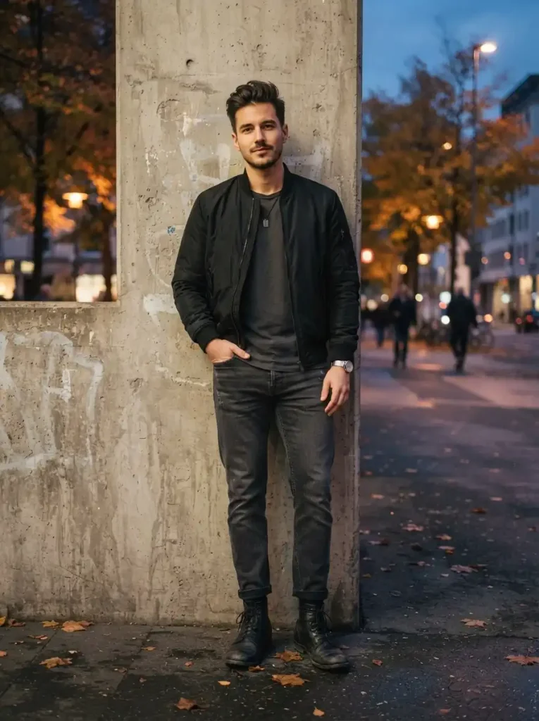 8. Black Bomber Jacket and Boots
