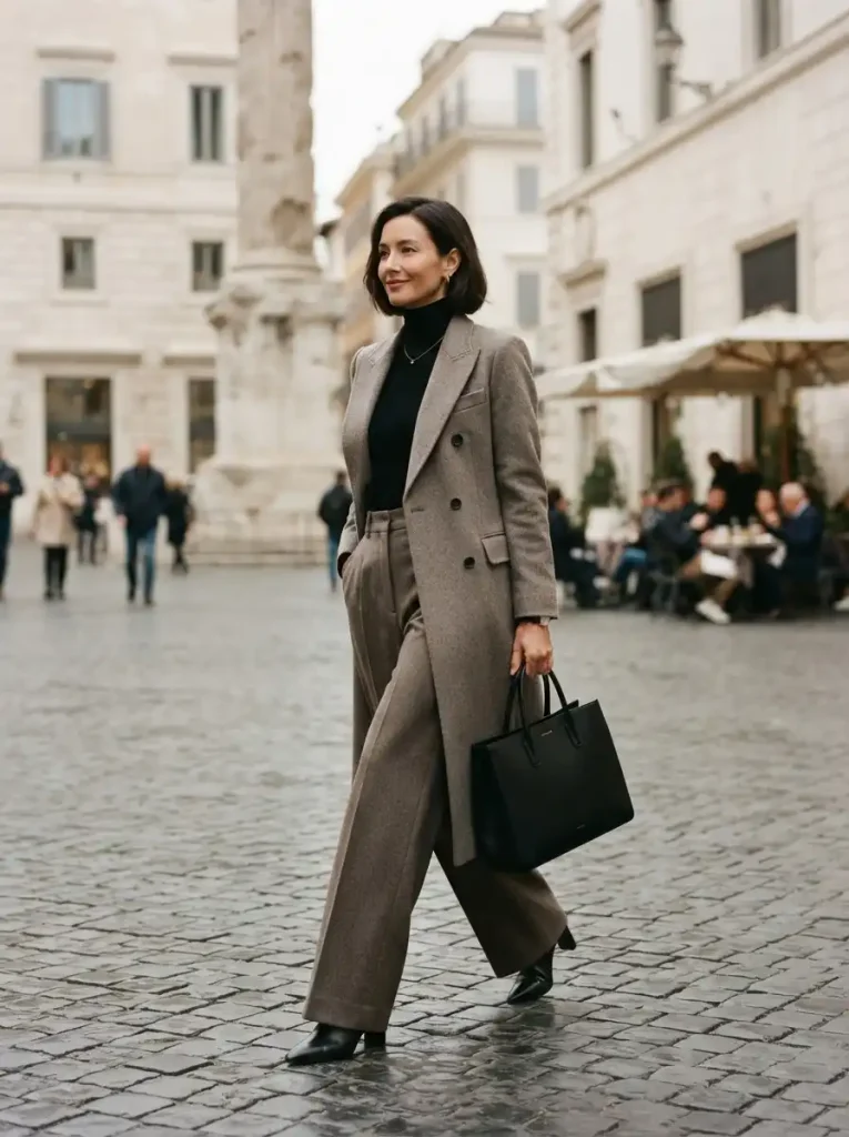 8. Black Turtleneck and Wide-Leg Wool Pants