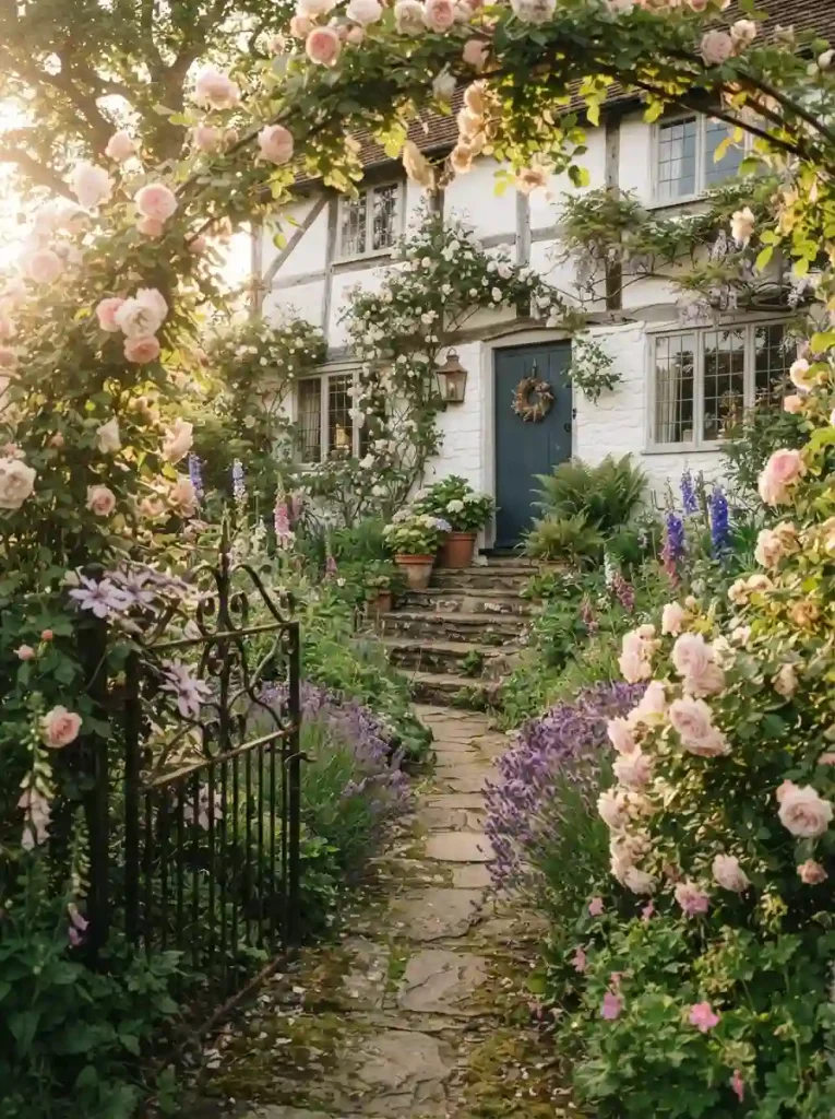 8. Create a Romantic Rose-and-Lavender Entrance