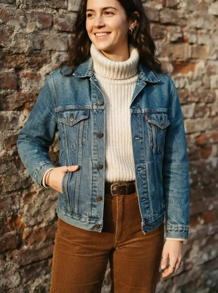 8. Denim Jacket Over Knitwear