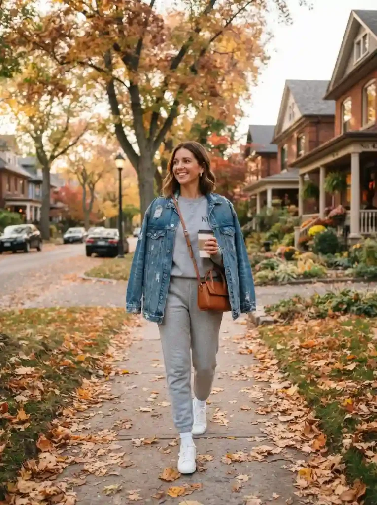 8. Denim Jacket over a Matching Sweat Set