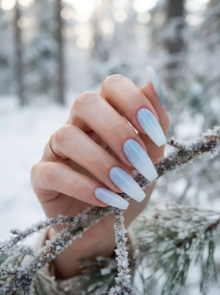 8. Frosted Blue Ombre Nails