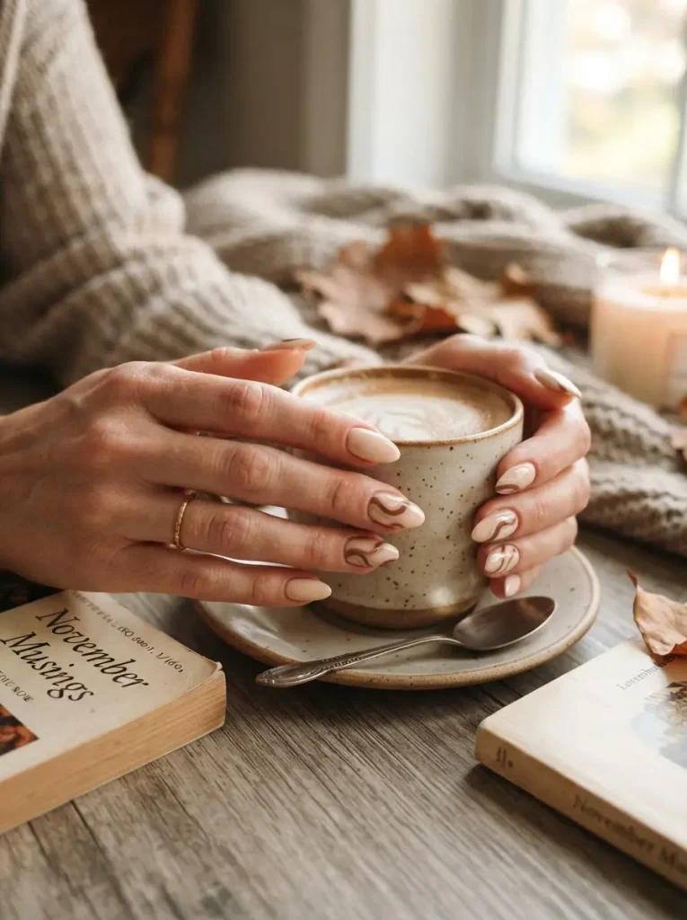 8. Mocha and Cream Nail Art