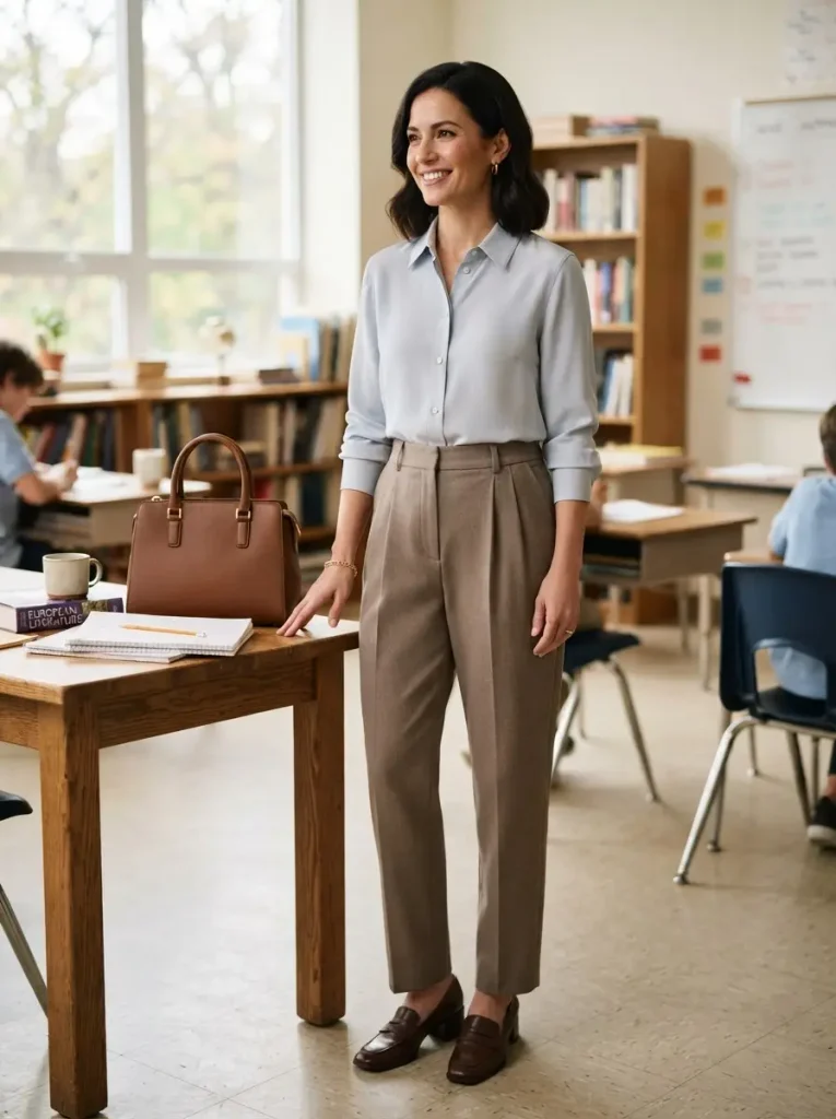 8. Pleated Trousers With a Tucked-In Blouse