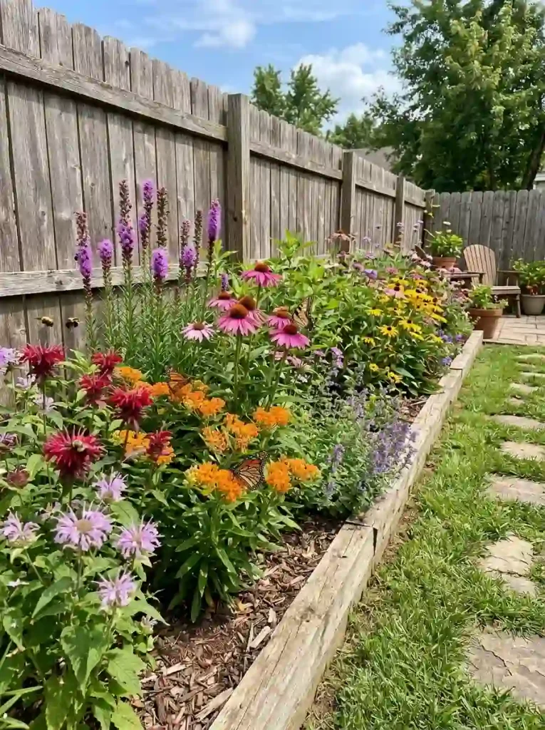 8. Pollinator-Friendly Raised Beds Along the Fence