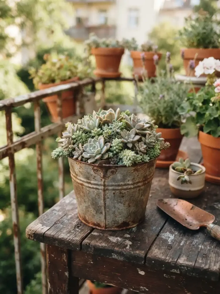 8. Succulents in a Reclaimed Metal Container