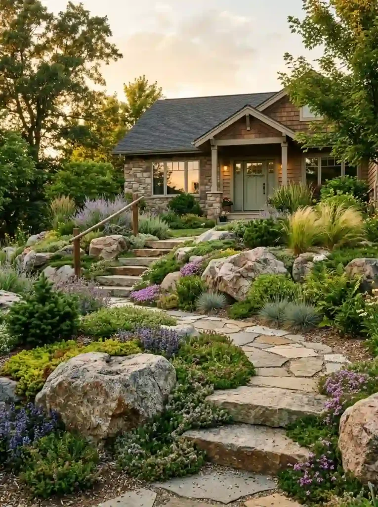 8. Turn a Sloped Area Into a Rock Garden