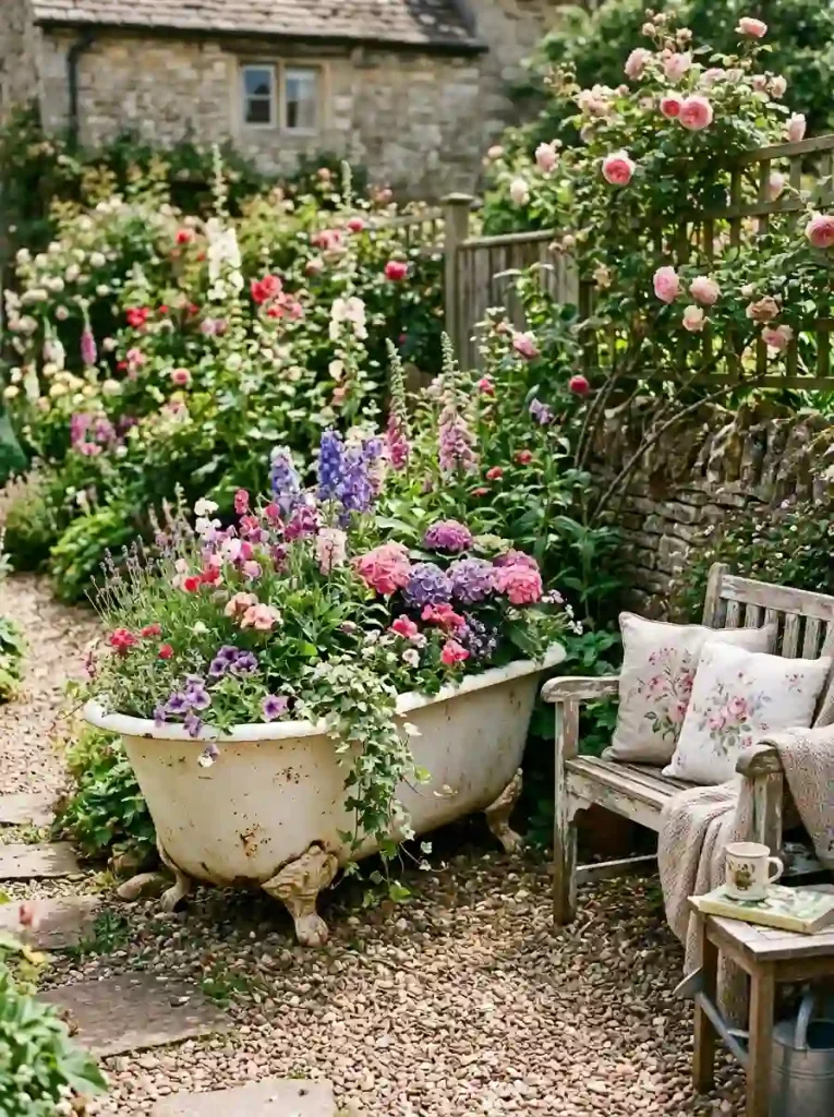 8. Upcycled clawfoot bathtub planter bench