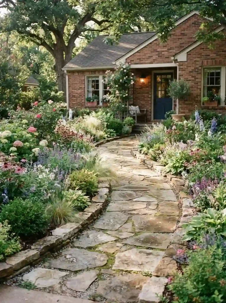9. Add a Curved Stone Path for a Softer Look