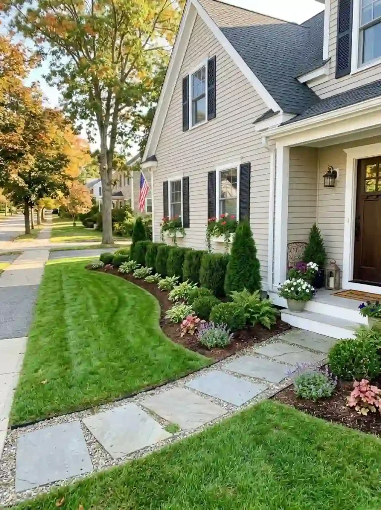 9. Add a narrow evergreen border for year-round structure