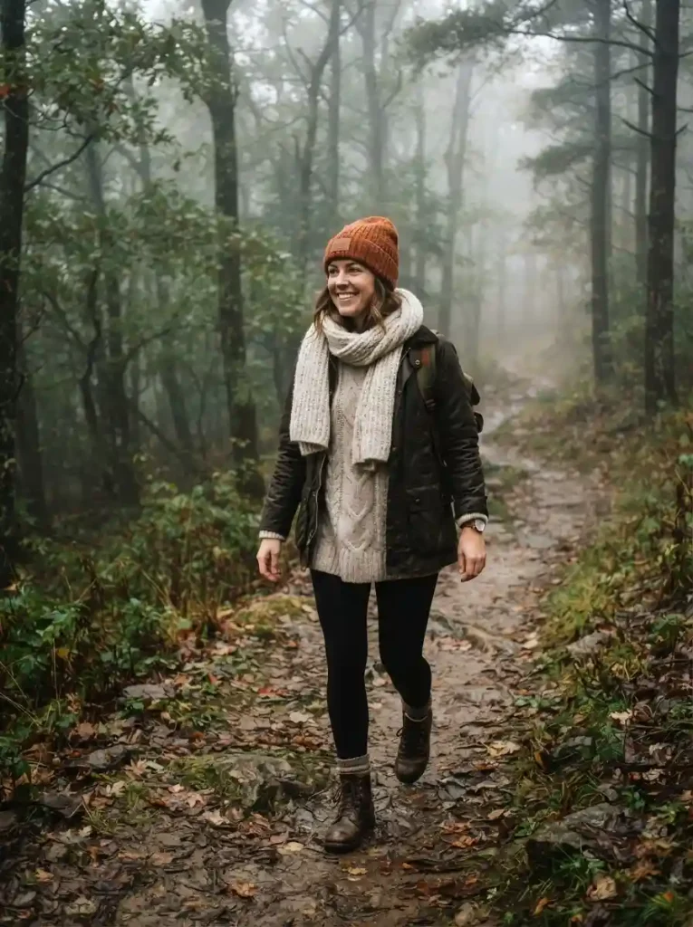 9. Barn Jacket With a Chunky Knit and Leggings