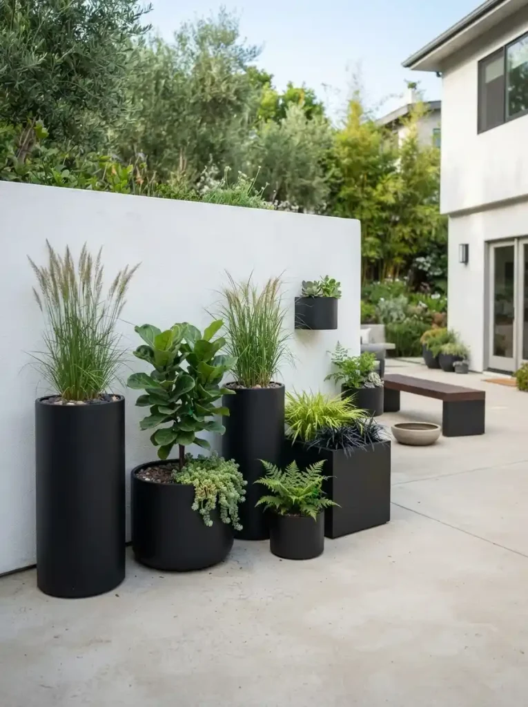 9. Black Planters Against a White Wall