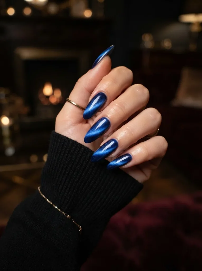 9. Blue Velvet Cat-Eye Nails