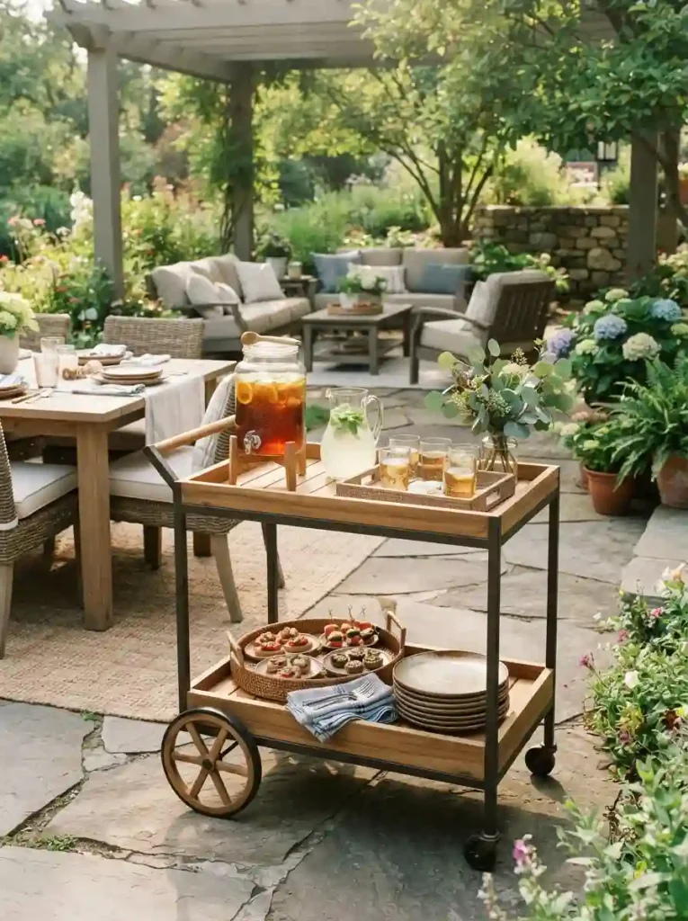 9. Bring in a rolling outdoor cart for flexible entertaining