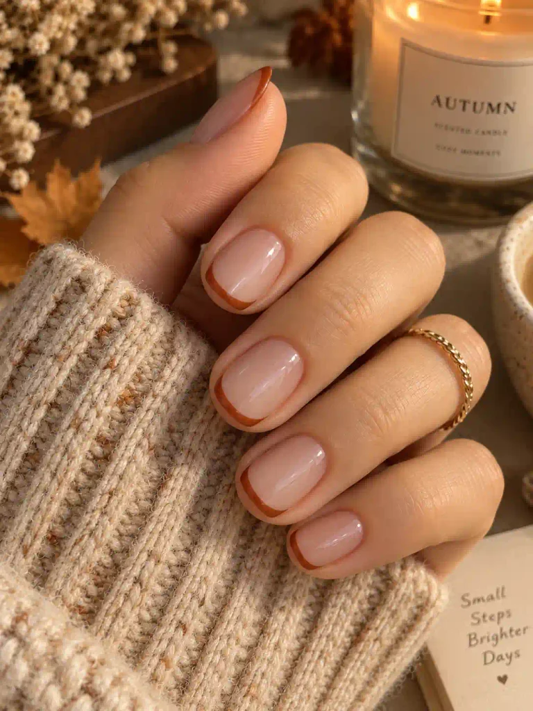 9. Burnt Orange Micro French Nails