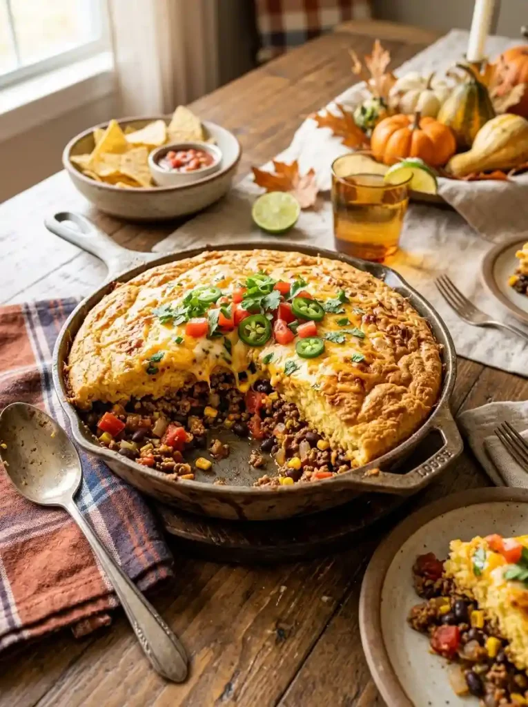 9. Cheesy Taco Cornbread Casserole