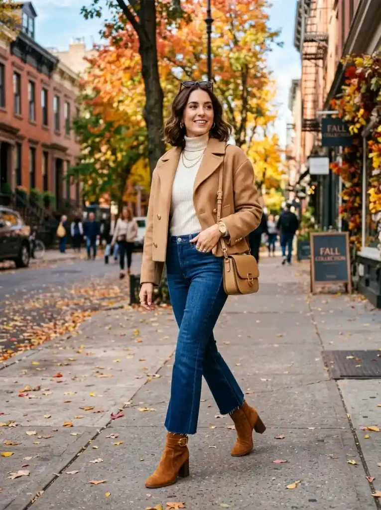 9. Cropped Flare Jeans with Block-Heel Boots