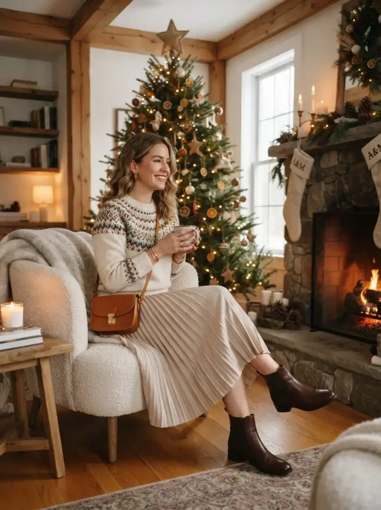 9. Fair Isle Sweater and Pleated Skirt