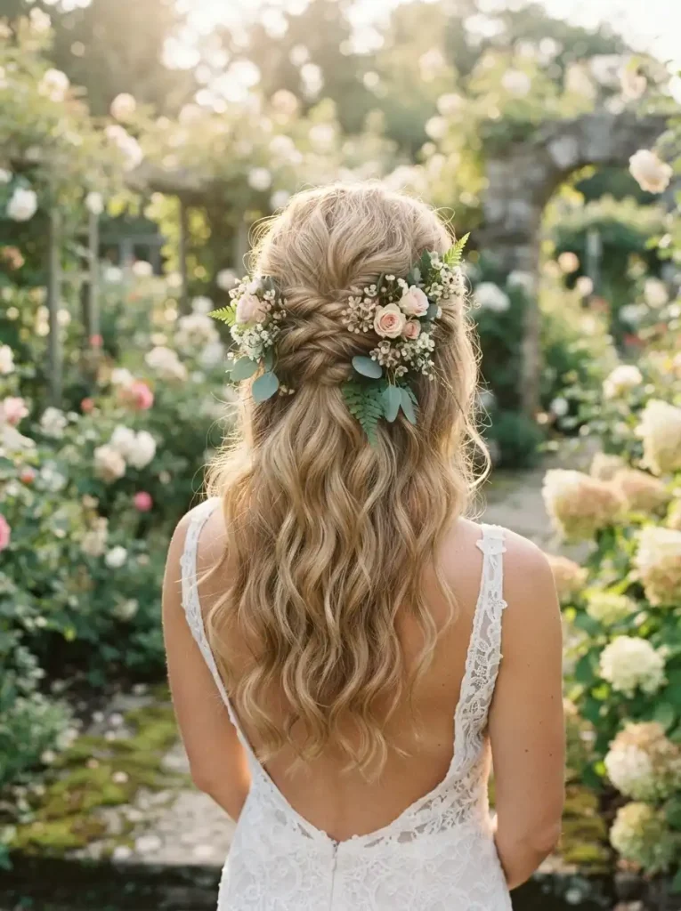 9. Floral Half Up Half Down Hair