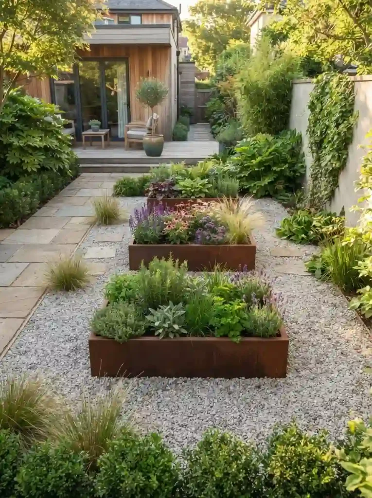 9. Gravel Garden With Raised Planters