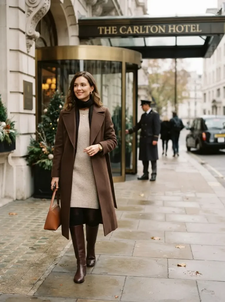 9. Long Coat With a Sweater Dress