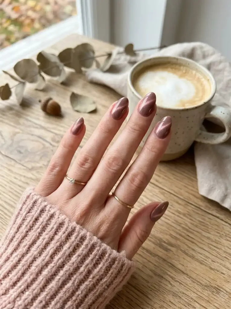 9. Mocha Rose Magnetic Nails